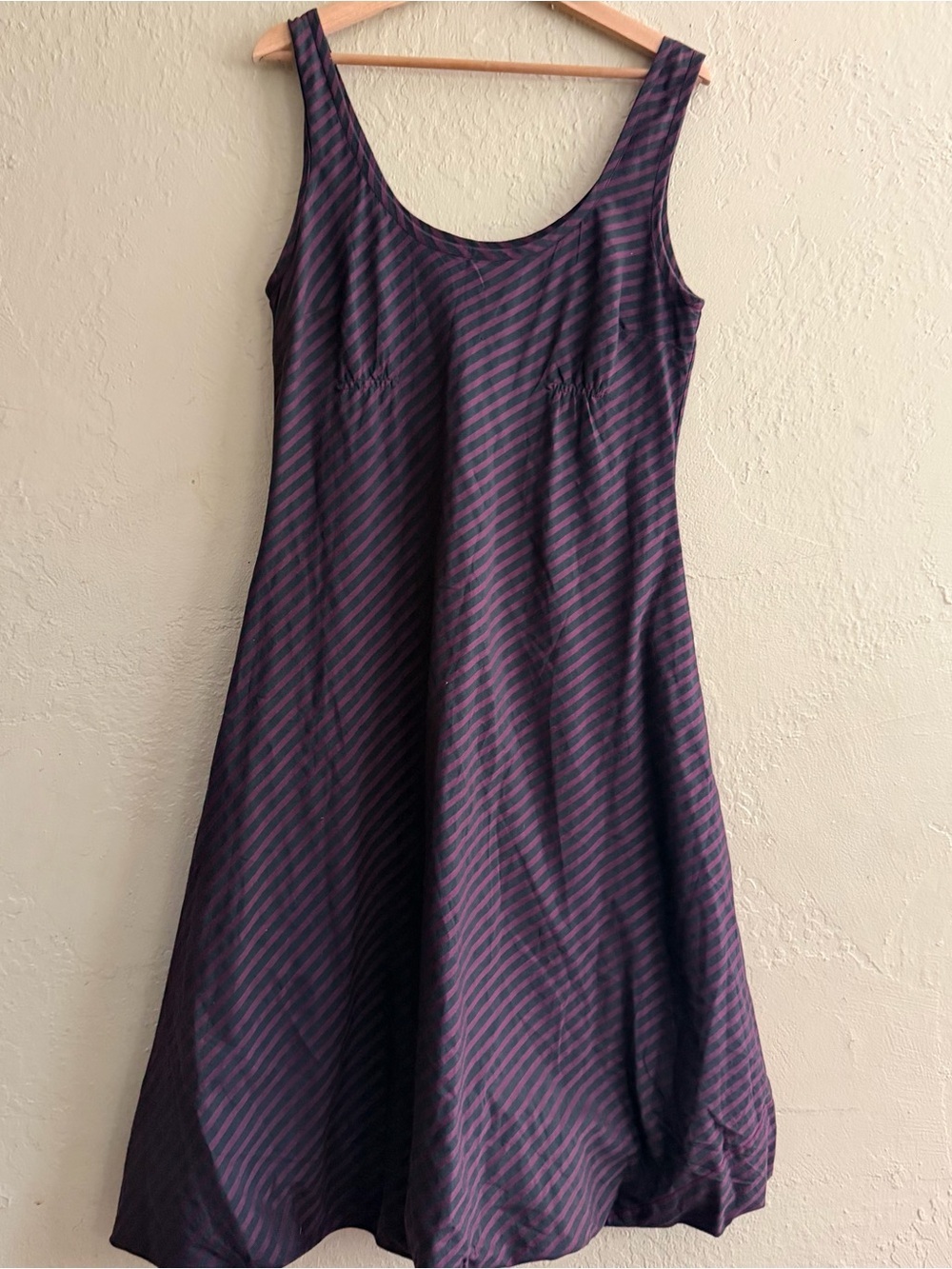 Sleeveless Midi A-Line Dress in Purple and Black Stripes